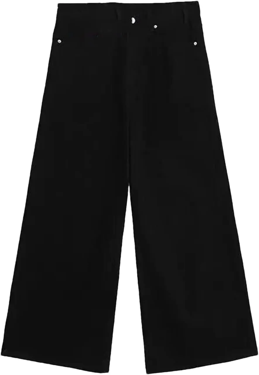 Men's Casual Solid Color High Waist Baggy Jeans Fashion Wash Straight Wide Leg Denim