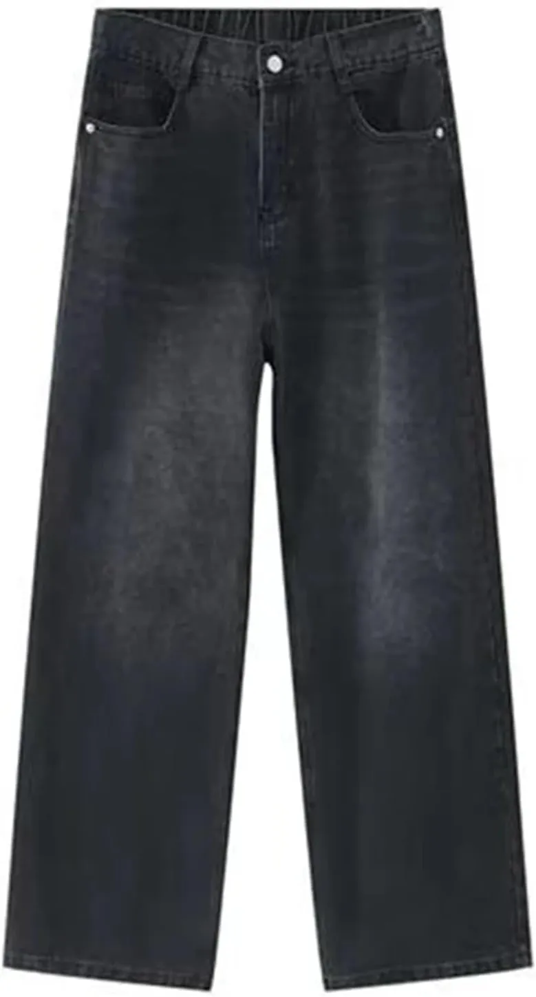 Men's Casual Wash Straight Wide Leg Jeans Fashion Loose High Waist Jeans with Pockets