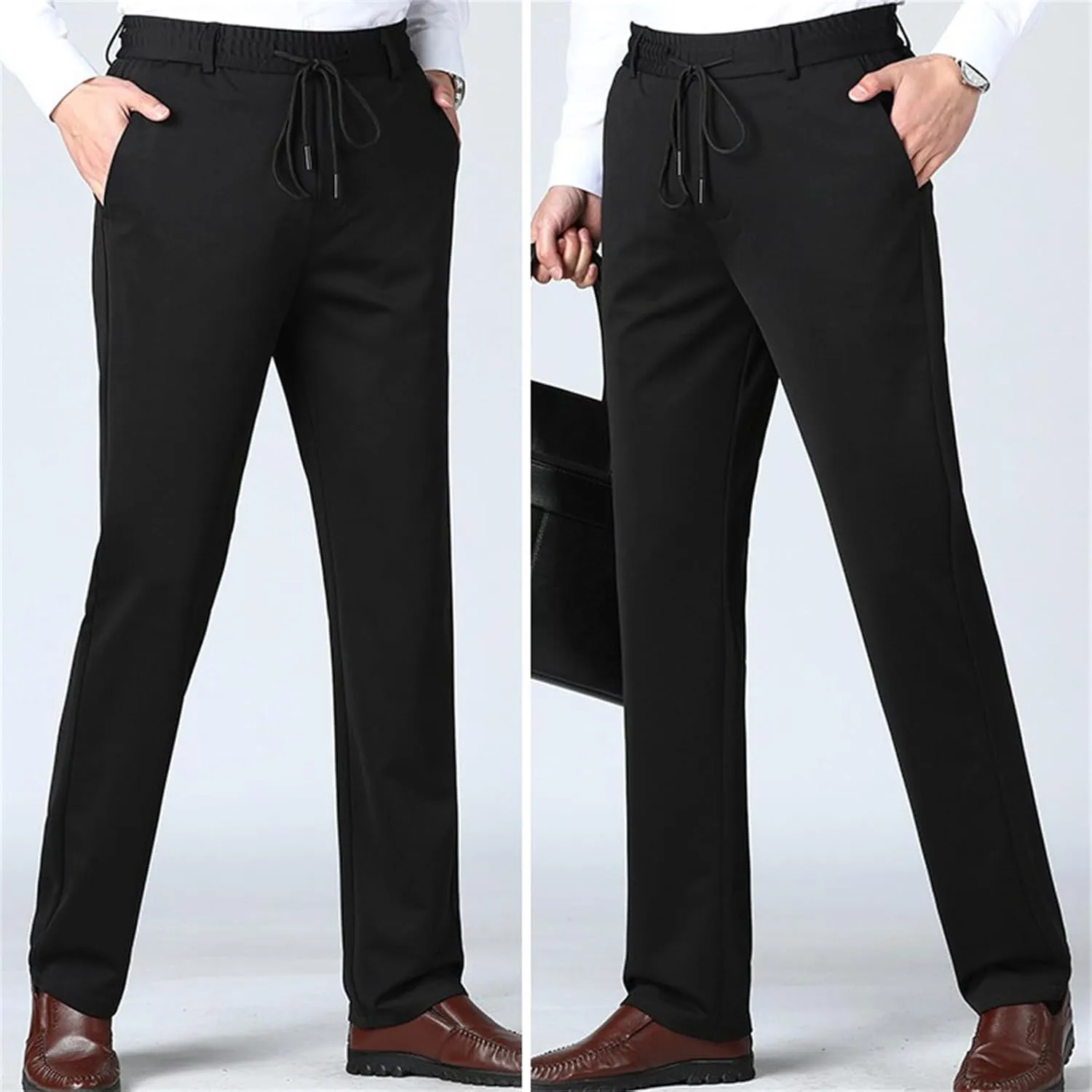 Men's Chino Pants Elastic Waist Drawstring Casual Trouser Winter Straight-Legs Loose Beach Yoga Pants
