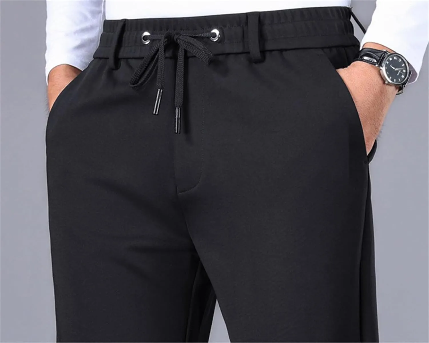 Men's Chino Pants Elastic Waist Drawstring Casual Trouser Winter Straight-Legs Loose Beach Yoga Pants