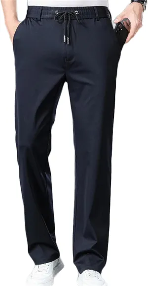 Men's Chino Pants Elastic Waist Drawstring Casual Trouser Winter Straight-Legs Loose Beach Yoga Pants