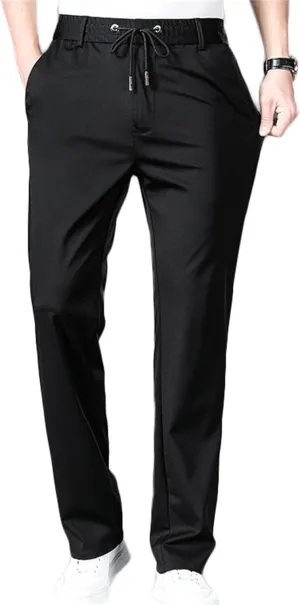 Men's Chino Pants Elastic Waist Drawstring Casual Trouser Winter Straight-Legs Loose Beach Yoga Pants