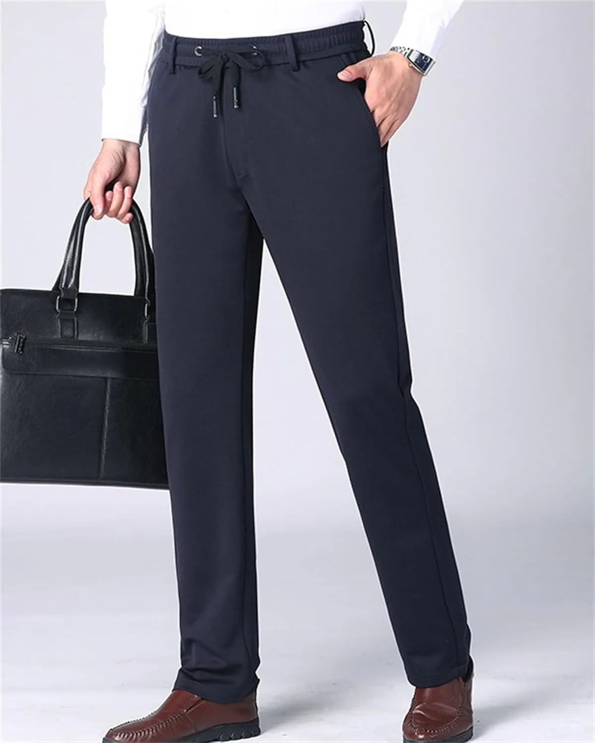 Men's Chino Pants Elastic Waist Drawstring Casual Trouser Winter Straight-Legs Loose Beach Yoga Pants