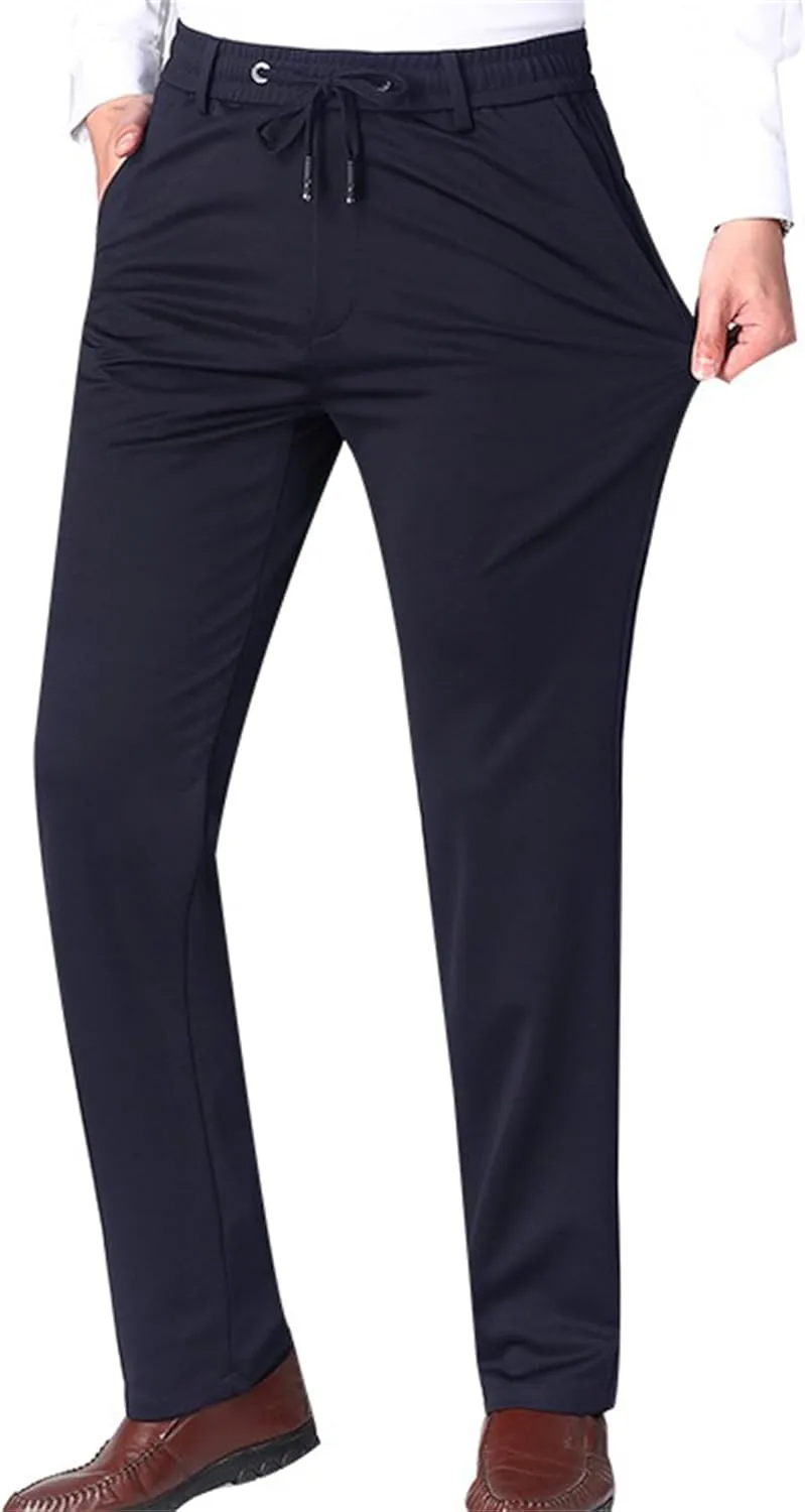 Men's Chino Pants Elastic Waist Drawstring Casual Trouser Winter Straight-Legs Loose Beach Yoga Pants