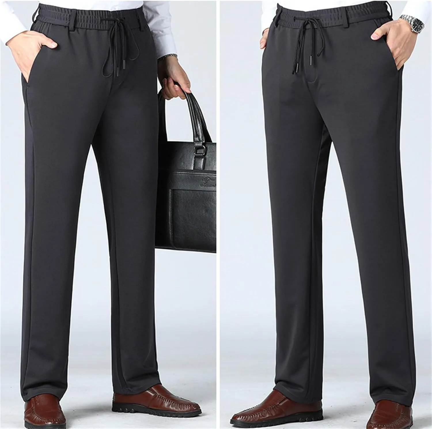 Men's Chino Pants Elastic Waist Drawstring Casual Trouser Winter Straight-Legs Loose Beach Yoga Pants