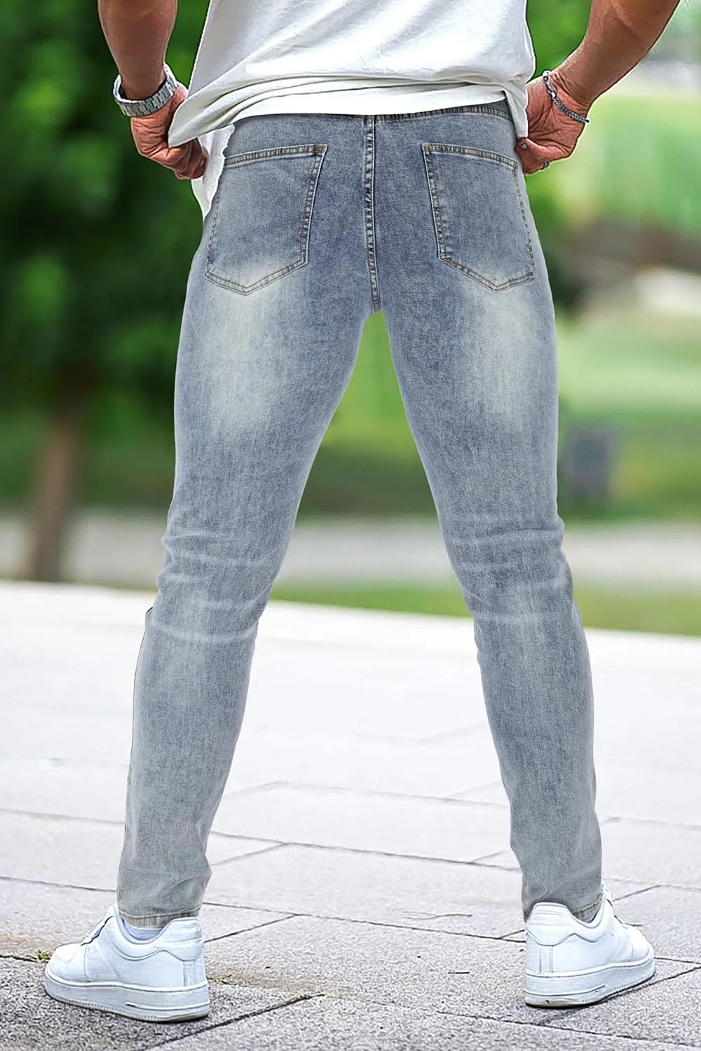 Men's Classic Slim Fit Stretchy Jeans for Men Skinny Flex Denim Pants Ripped Designer