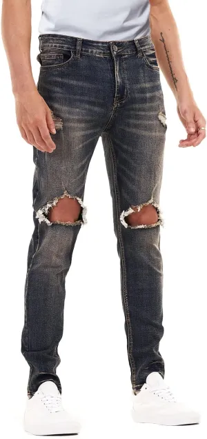 Men's Classic Slim Fit Stretchy Jeans for Men Skinny Flex Denim Pants Ripped Designer