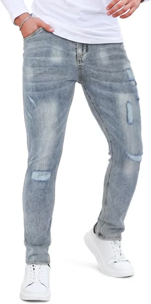Men's Classic Slim Fit Stretchy Jeans for Men Skinny Flex Denim Pants Ripped Designer