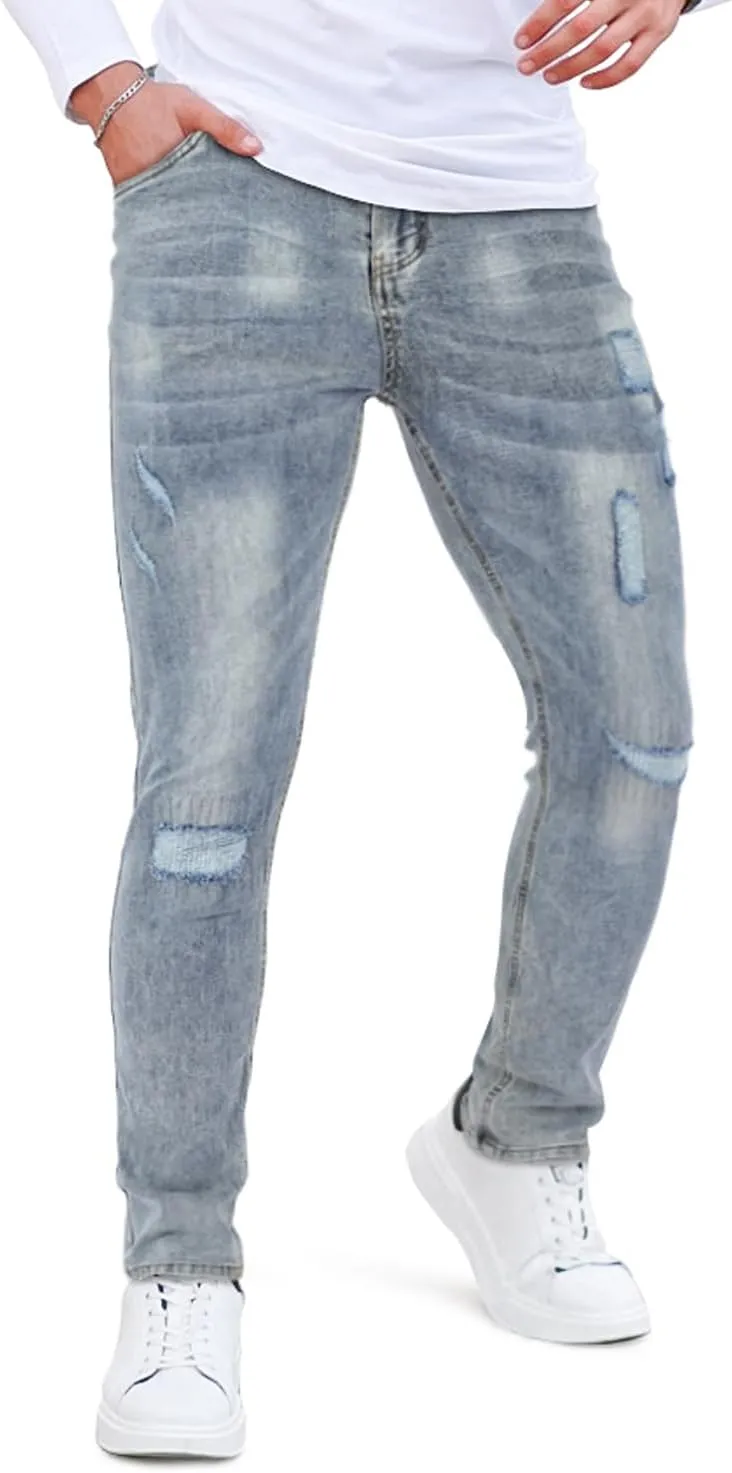 Men's Classic Slim Fit Stretchy Jeans for Men Skinny Flex Denim Pants Ripped Designer