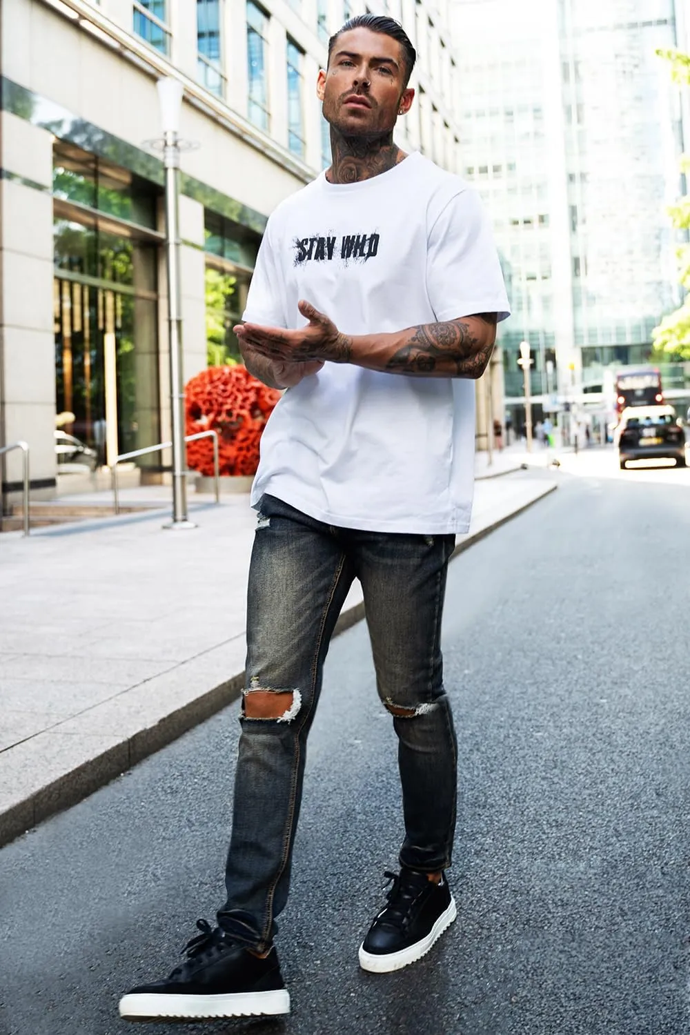 Men's Classic Slim Fit Stretchy Jeans for Men Skinny Flex Denim Pants Ripped Designer
