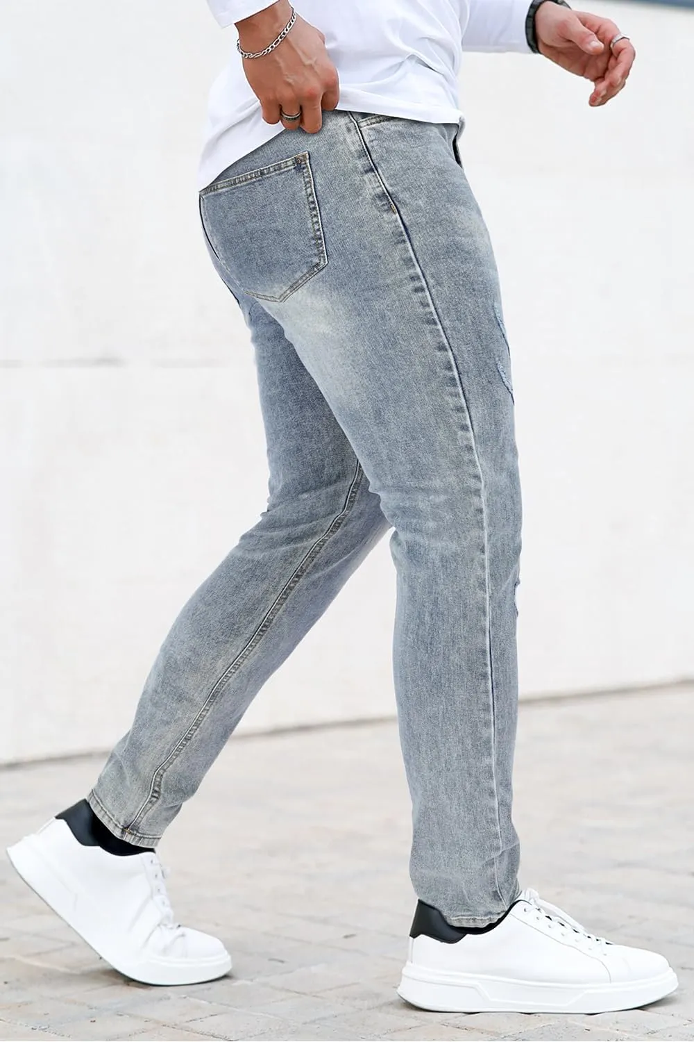 Men's Classic Slim Fit Stretchy Jeans for Men Skinny Flex Denim Pants Ripped Designer