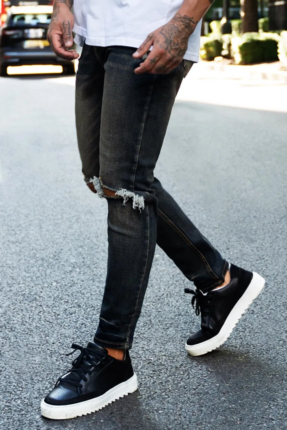 Men's Classic Slim Fit Stretchy Jeans for Men Skinny Flex Denim Pants Ripped Designer