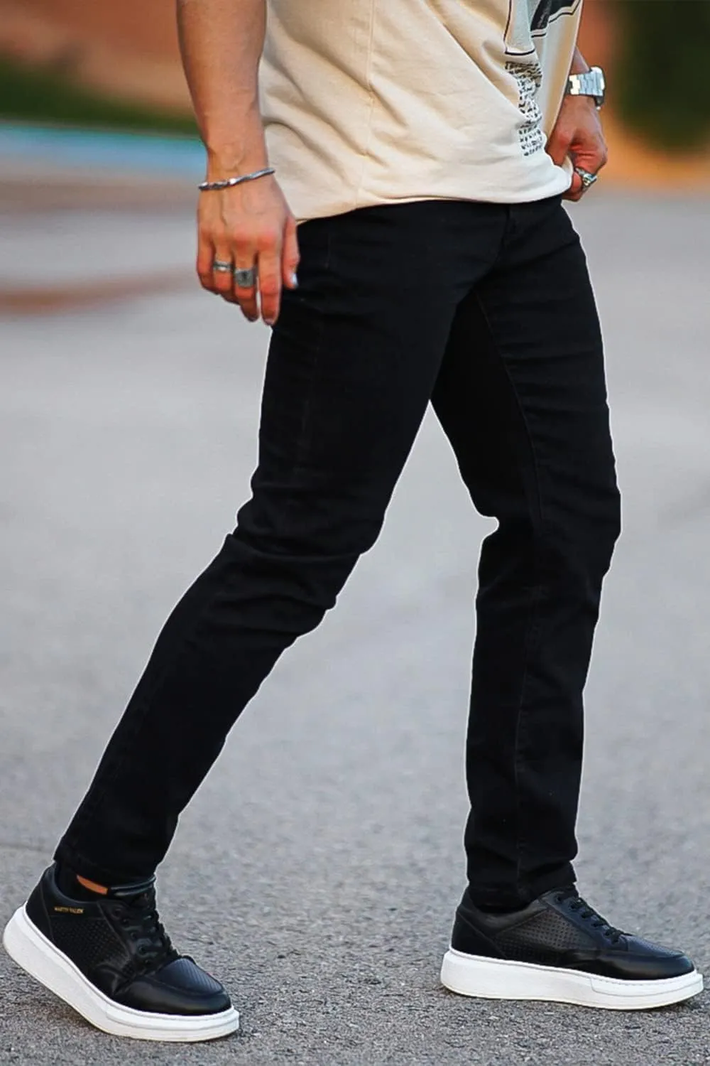 Men's Classic Slim Fit Stretchy Jeans for Men Skinny Flex Denim Pants Ripped Designer