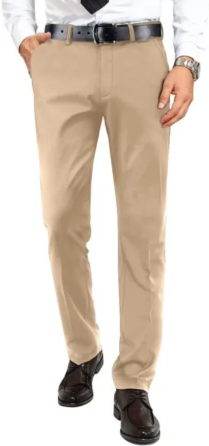 Mens Dress Pants Formal Slim Fit Tuxedo Expandable Waist Flat Front Slacks Pant for Men Groomsmen Business Work Classic