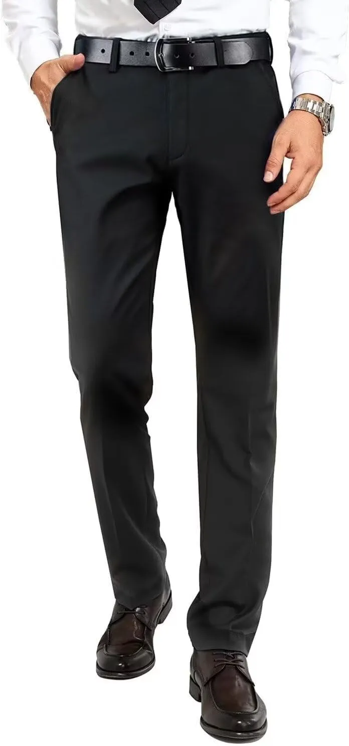 Mens Dress Pants Formal Slim Fit Tuxedo Expandable Waist Flat Front Slacks Pant for Men Groomsmen Business Work Classic