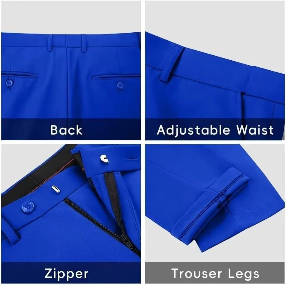 Mens Dress Pants Formal Slim Fit Tuxedo Expandable Waist Flat Front Slacks Pant for Men Groomsmen Business Work Classic