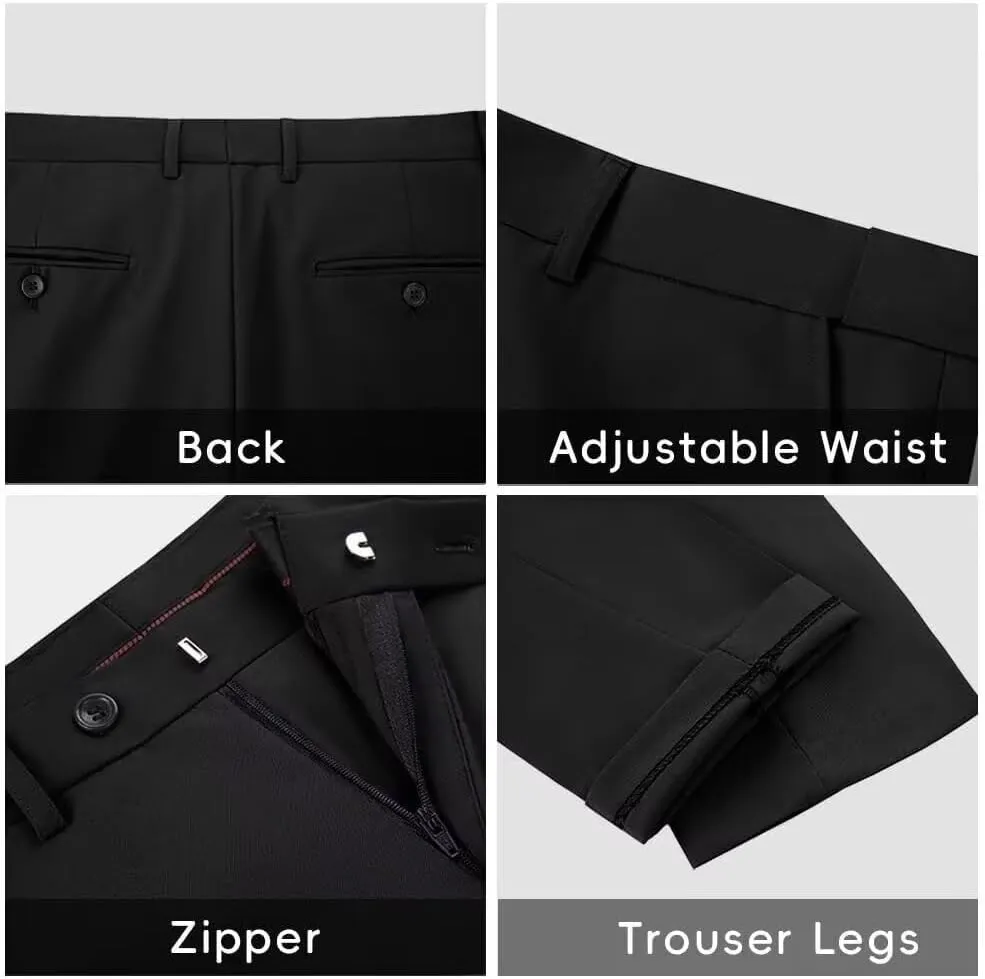 Mens Dress Pants Formal Slim Fit Tuxedo Expandable Waist Flat Front Slacks Pant for Men Groomsmen Business Work Classic