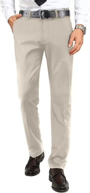 Mens Dress Pants Formal Slim Fit Tuxedo Expandable Waist Flat Front Slacks Pant for Men Groomsmen Business Work Classic