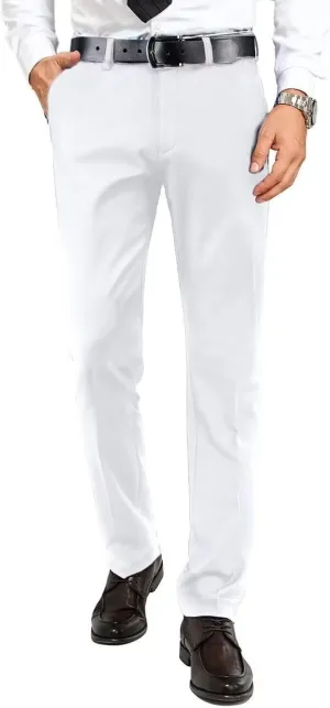 Mens Dress Pants Formal Slim Fit Tuxedo Expandable Waist Flat Front Slacks Pant for Men Groomsmen Business Work Classic