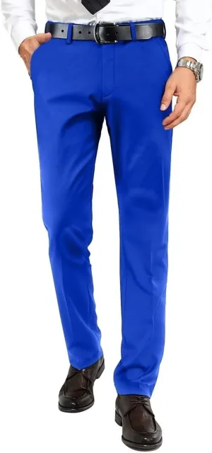 Mens Dress Pants Formal Slim Fit Tuxedo Expandable Waist Flat Front Slacks Pant for Men Groomsmen Business Work Classic