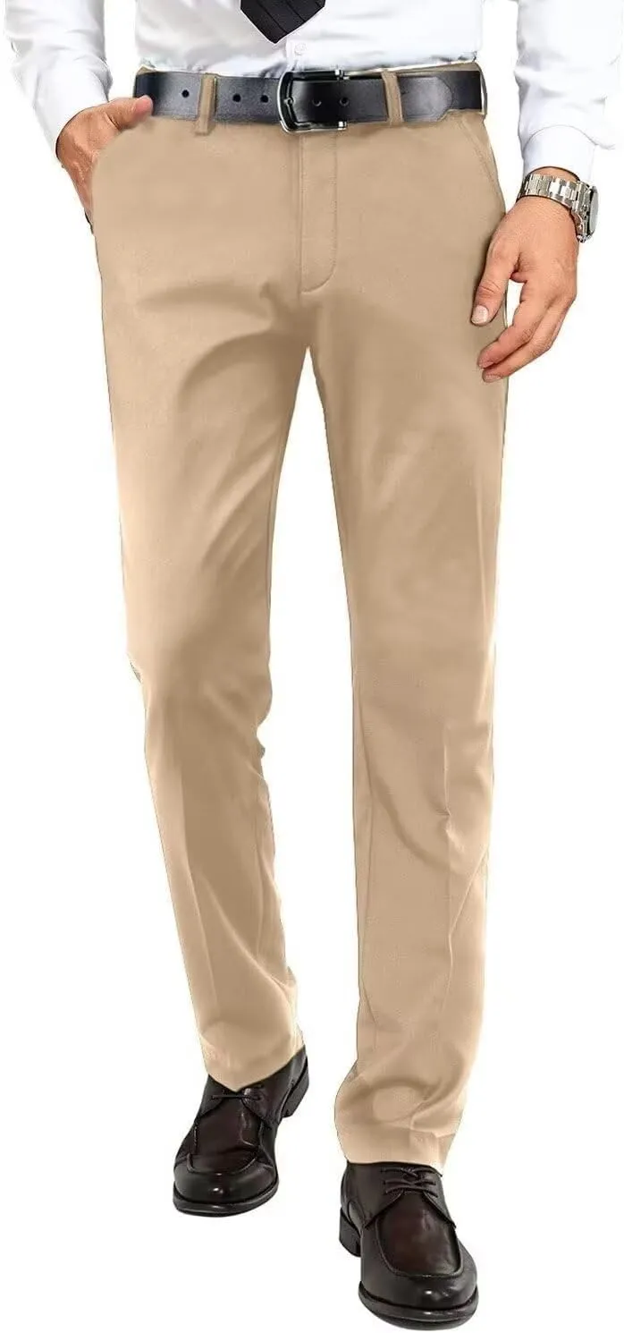 Mens Dress Pants Formal Slim Fit Tuxedo Expandable Waist Flat Front Slacks Pant for Men Groomsmen Business Work Classic