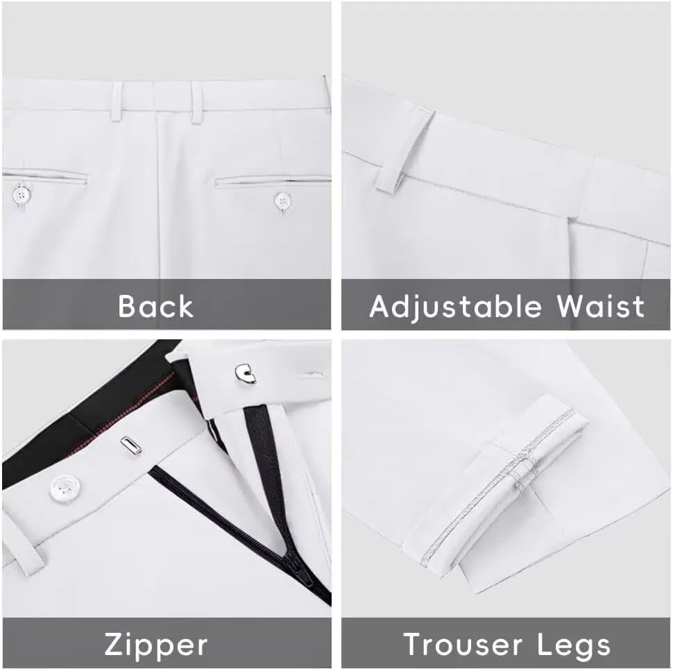Mens Dress Pants Formal Slim Fit Tuxedo Expandable Waist Flat Front Slacks Pant for Men Groomsmen Business Work Classic