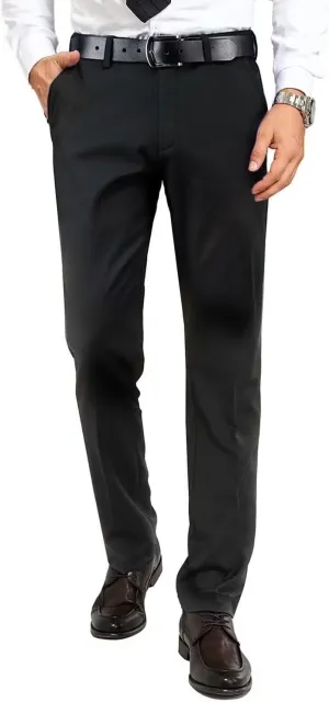 Mens Dress Pants Formal Slim Fit Tuxedo Expandable Waist Flat Front Slacks Pant for Men Groomsmen Business Work Classic