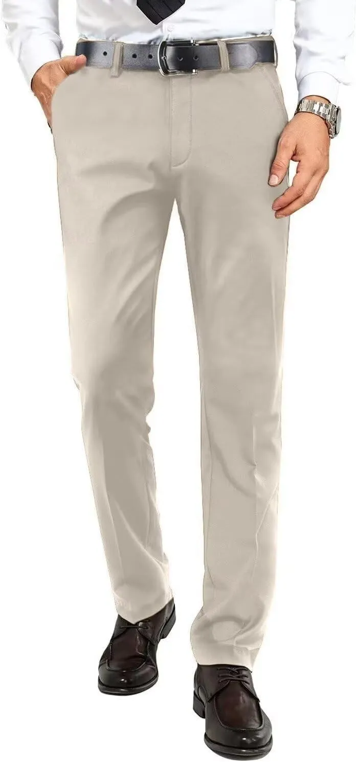 Mens Dress Pants Formal Slim Fit Tuxedo Expandable Waist Flat Front Slacks Pant for Men Groomsmen Business Work Classic