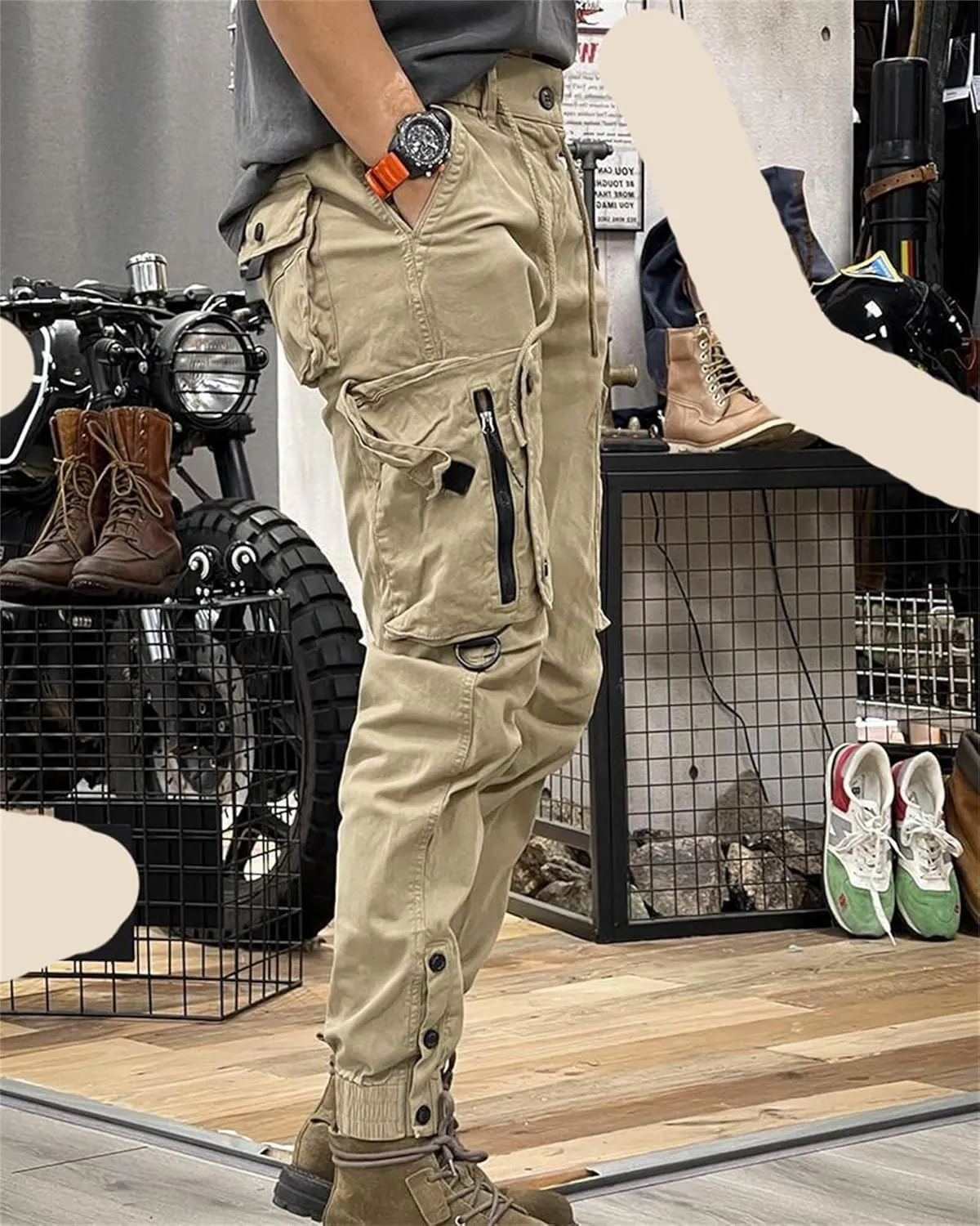 Men's Fashion Cargo Pants Athletic Joggers Pants Chino Trousers Drawstring Sweatpants