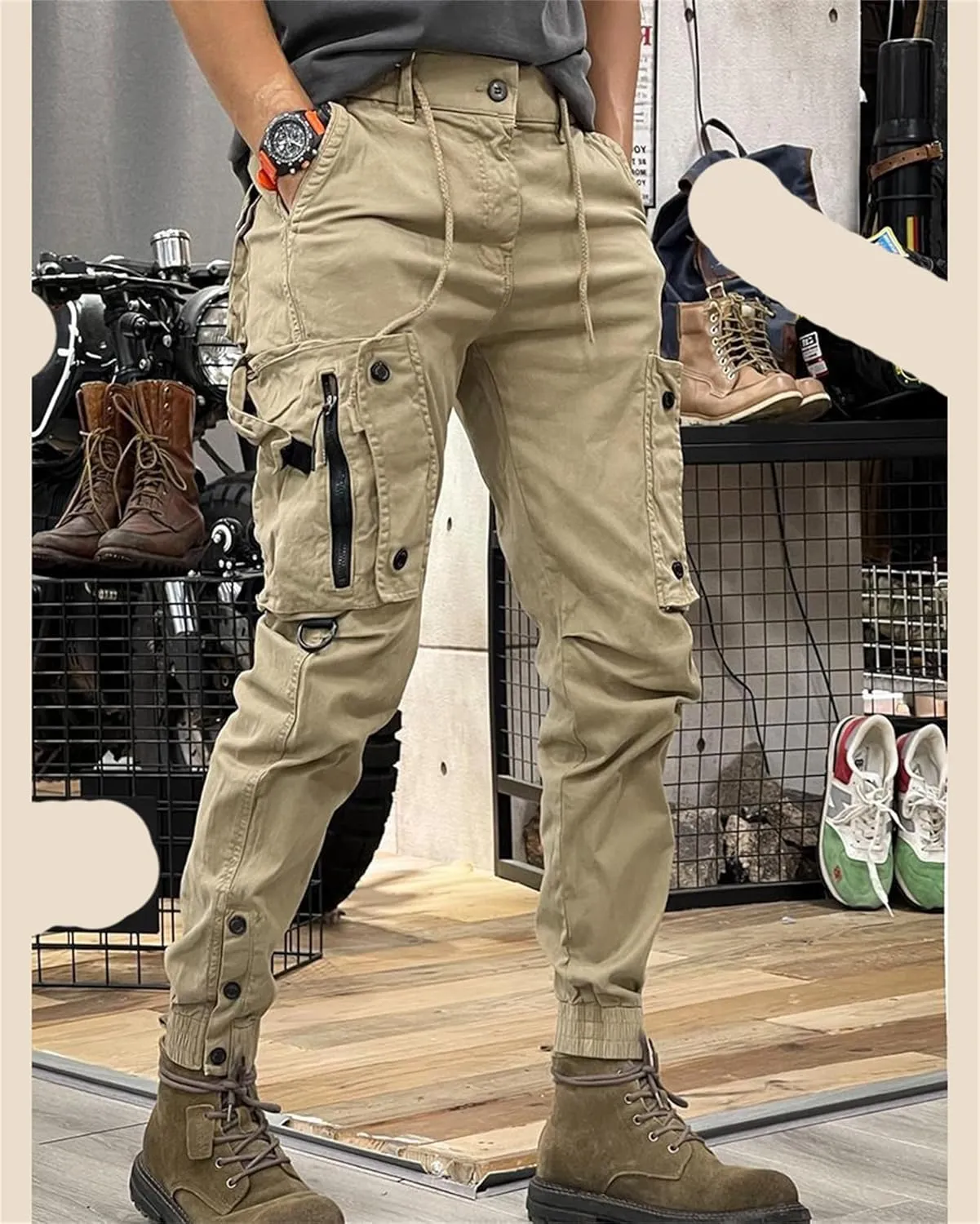 Men's Fashion Cargo Pants Athletic Joggers Pants Chino Trousers Drawstring Sweatpants