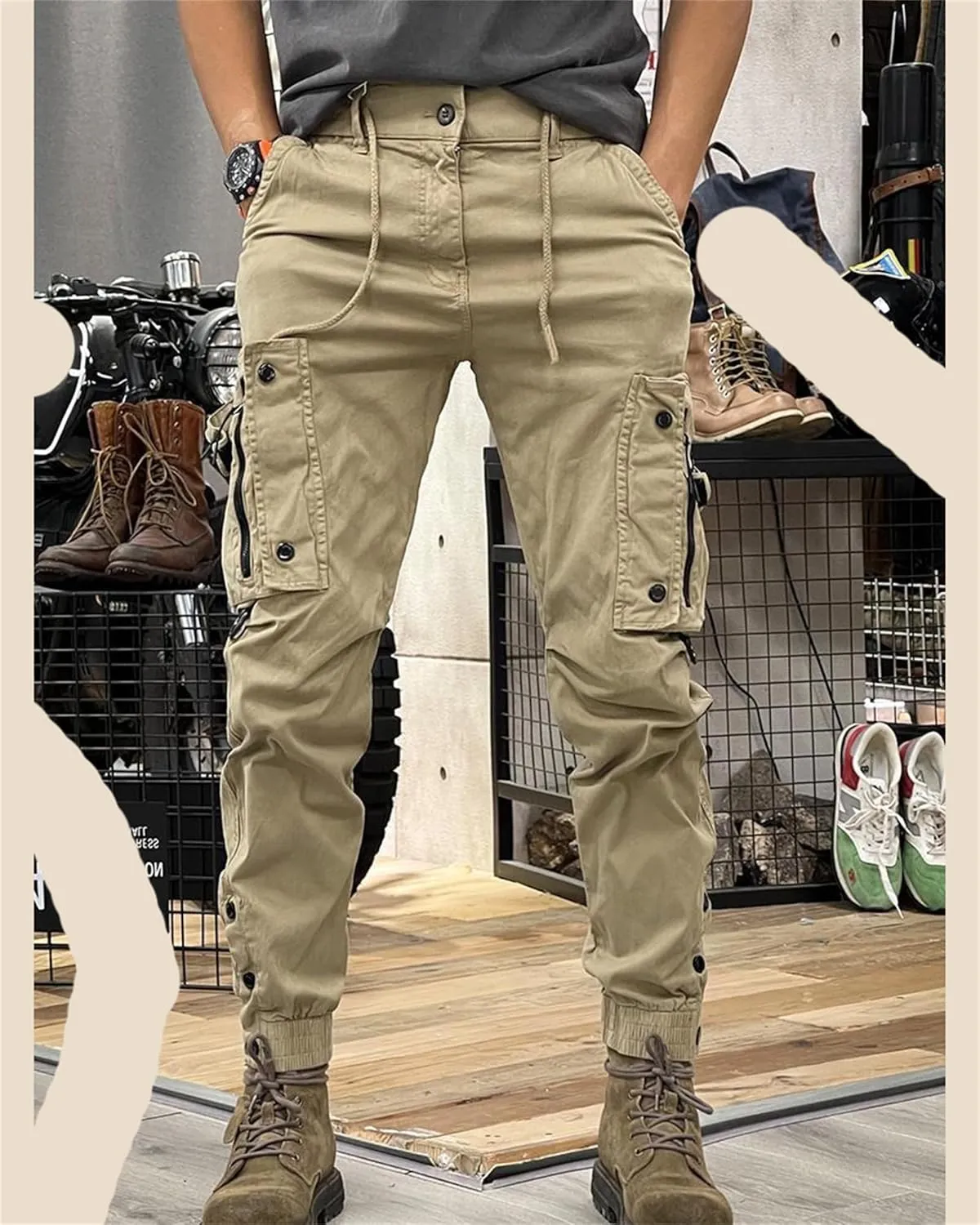 Men's Fashion Cargo Pants Athletic Joggers Pants Chino Trousers Drawstring Sweatpants