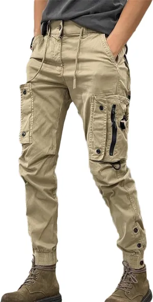 Men's Fashion Cargo Pants Athletic Joggers Pants Chino Trousers Drawstring Sweatpants