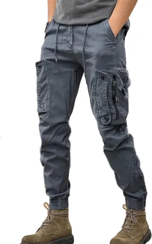 Men's Fashion Cargo Pants Athletic Joggers Pants Chino Trousers Drawstring Sweatpants