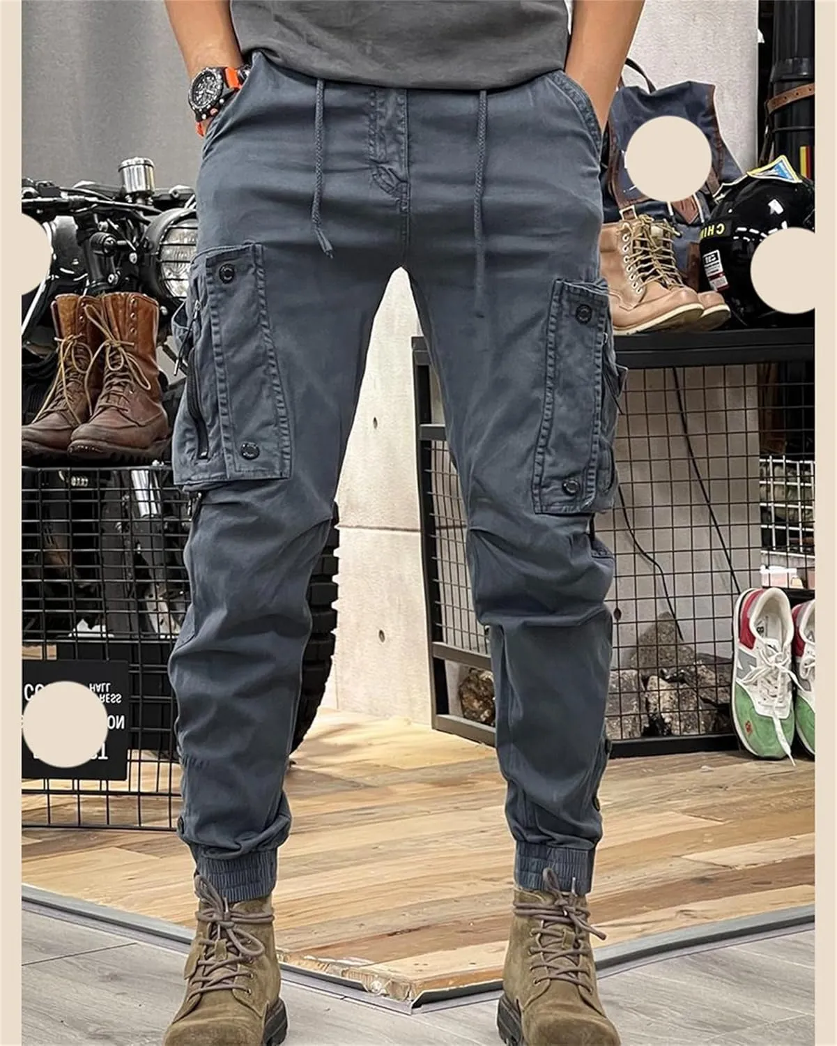 Men's Fashion Cargo Pants Athletic Joggers Pants Chino Trousers Drawstring Sweatpants