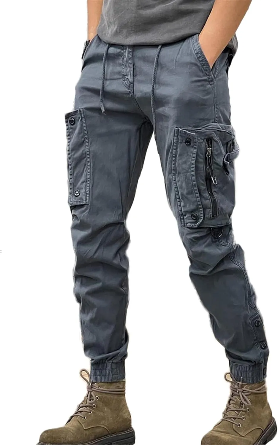 Men's Fashion Cargo Pants Athletic Joggers Pants Chino Trousers Drawstring Sweatpants