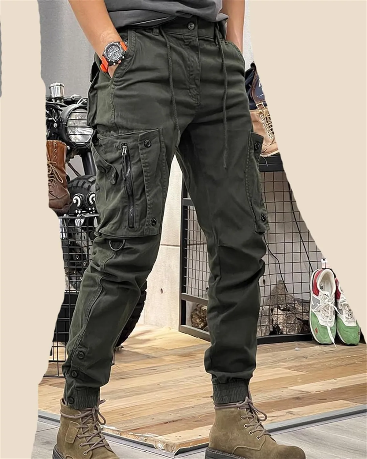 Men's Fashion Cargo Pants Athletic Joggers Pants Chino Trousers Drawstring Sweatpants