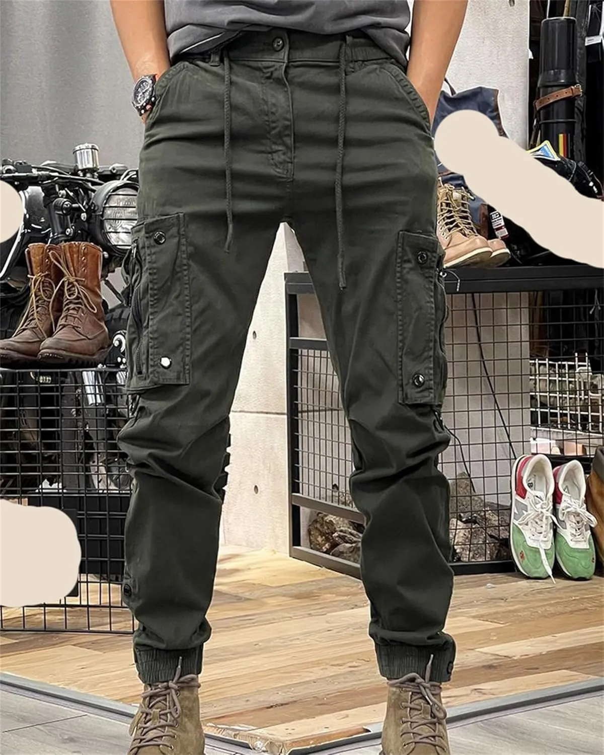 Men's Fashion Cargo Pants Athletic Joggers Pants Chino Trousers Drawstring Sweatpants