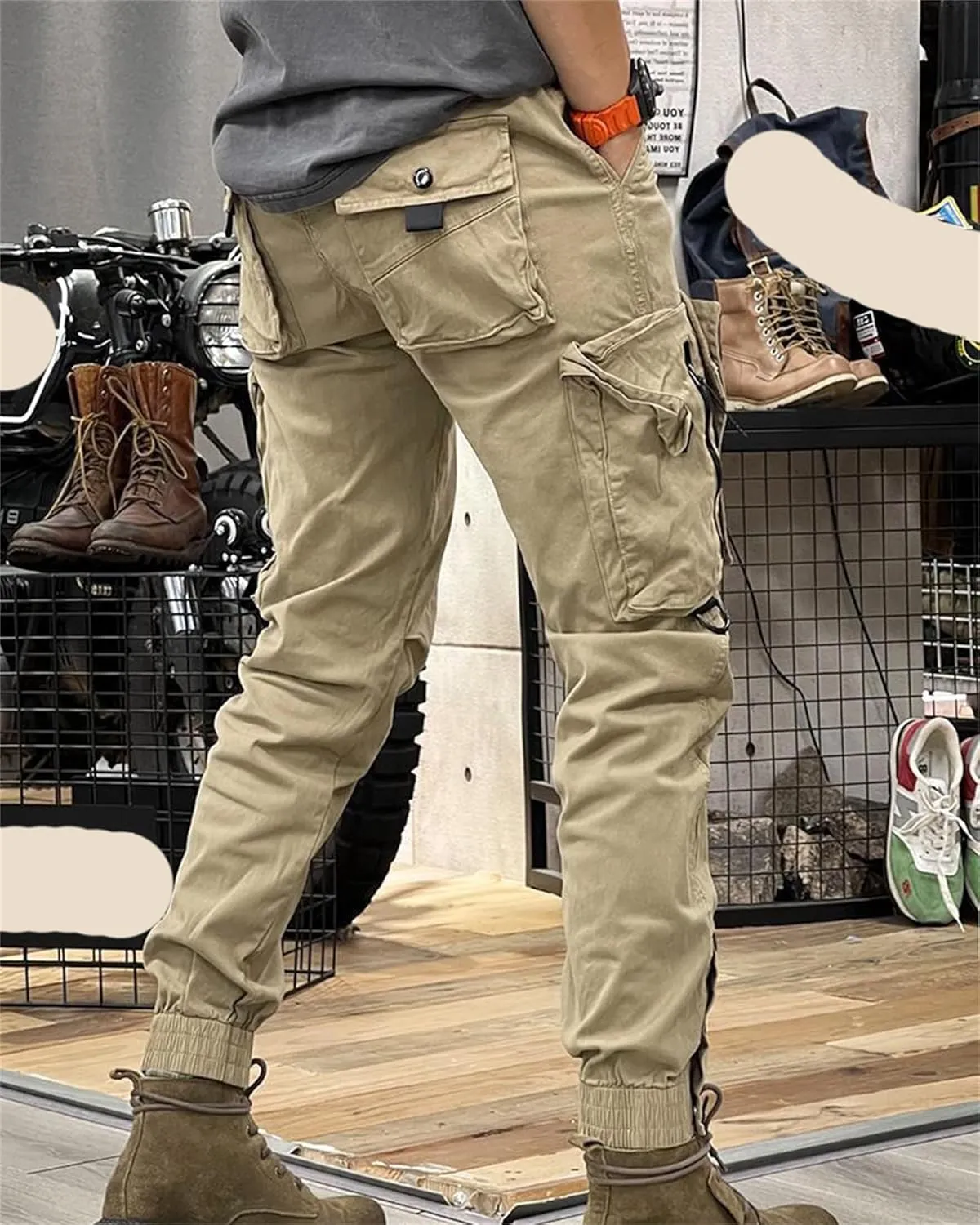 Men's Fashion Cargo Pants Athletic Joggers Pants Chino Trousers Drawstring Sweatpants