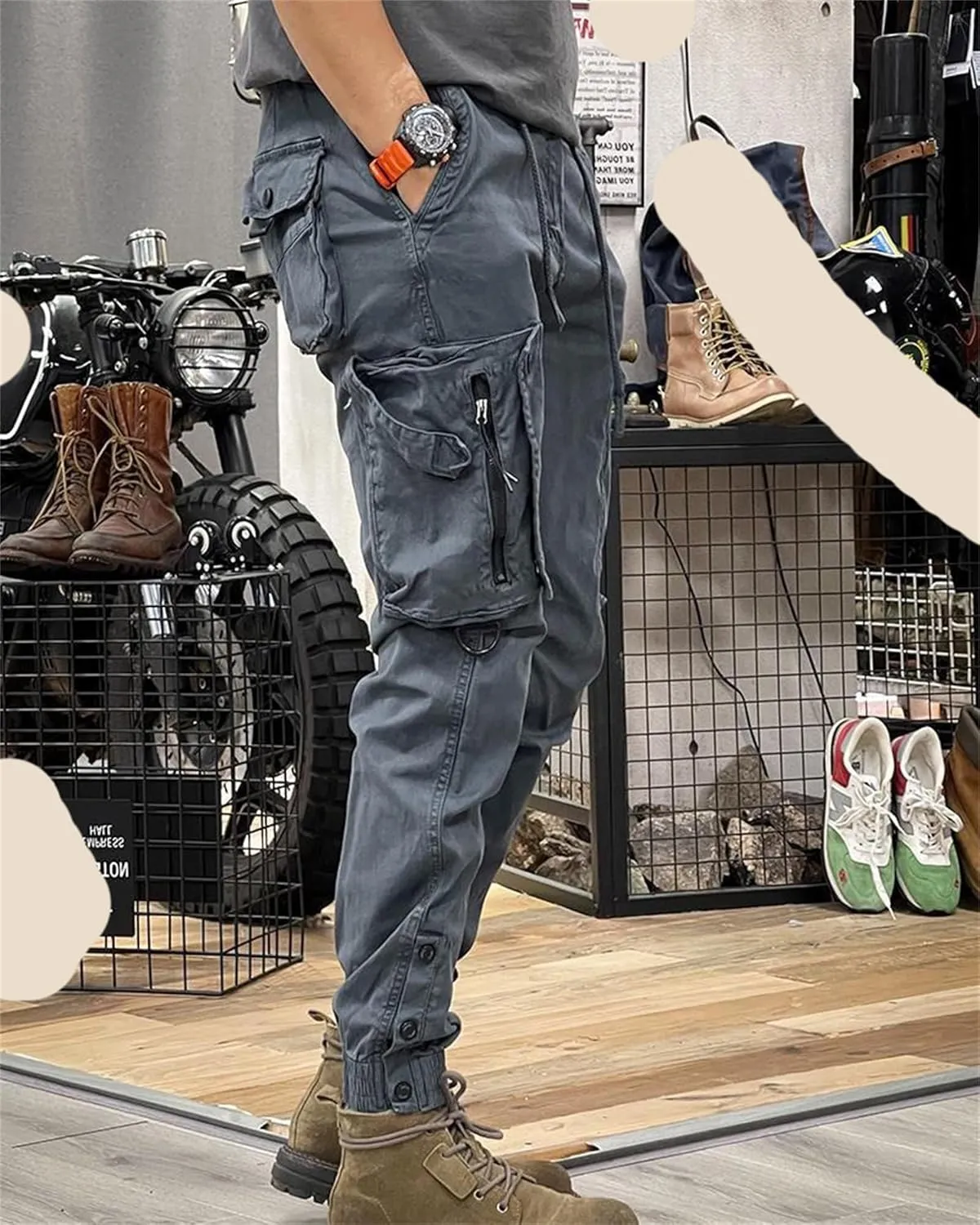 Men's Fashion Cargo Pants Athletic Joggers Pants Chino Trousers Drawstring Sweatpants