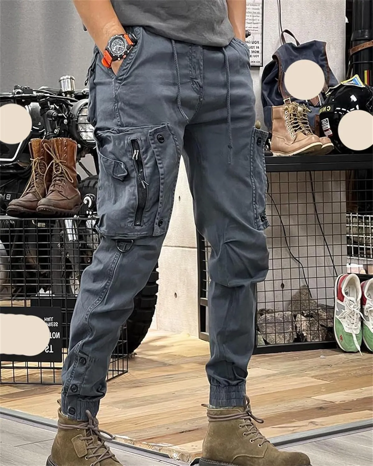 Men's Fashion Cargo Pants Athletic Joggers Pants Chino Trousers Drawstring Sweatpants