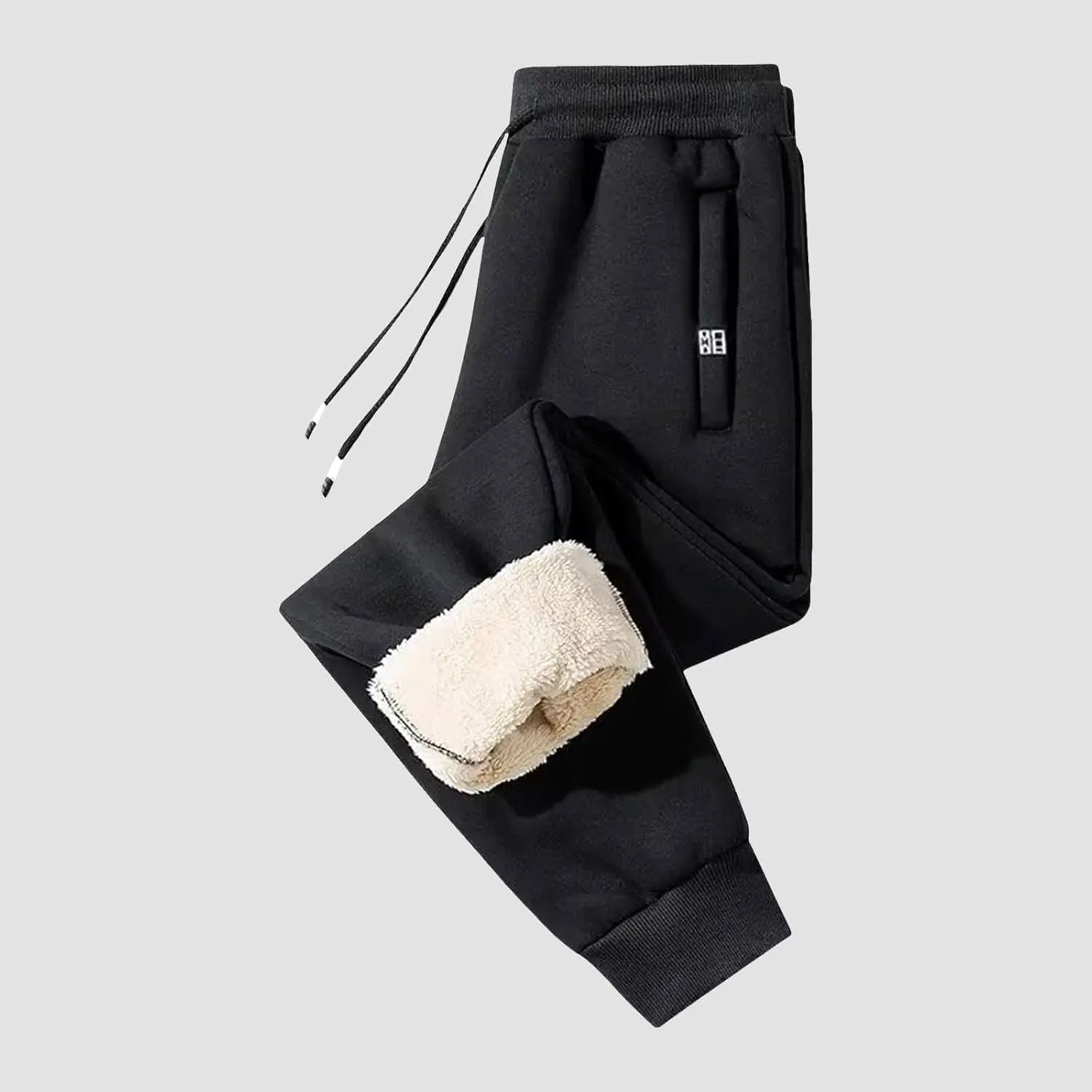 Mens Fleece Lined Pants, Mens Sherpa Lined Sweatpants Winter Warm Fleece Pants Straight Leg Drawstring Jogging Pants