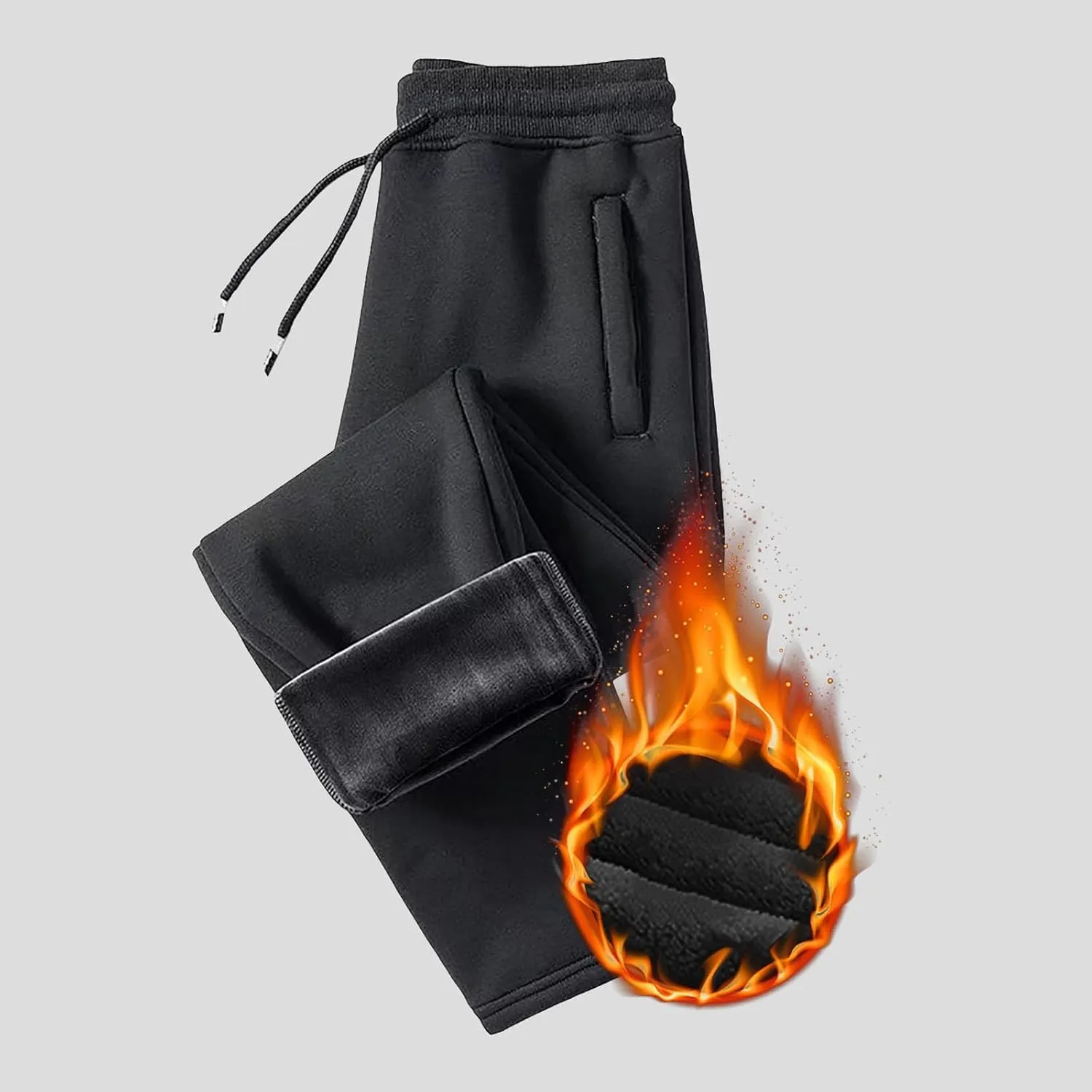 Mens Fleece Lined Pants, Mens Sherpa Lined Sweatpants Winter Warm Fleece Pants Straight Leg Drawstring Jogging Pants