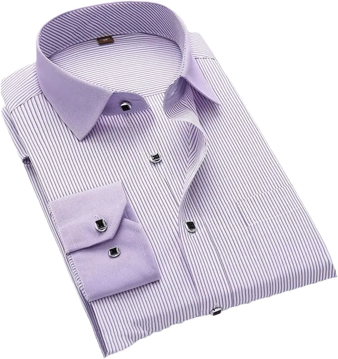 Men's French Cuff Dress Shirt White Long Sleeve Formal Business Shirts Striped Shirts for Men with Cufflinks