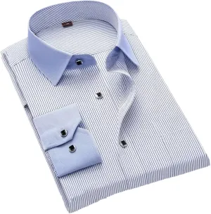 Men's French Cuff Dress Shirt White Long Sleeve Formal Business Shirts Striped Shirts for Men with Cufflinks