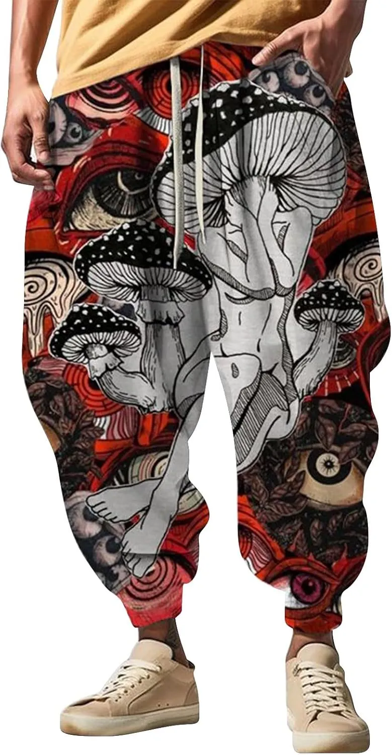 Men's Harem Drawstring Pants Men's Autumn Fun Print Fashion Street Feel Casual Sweatpants Loose Drop Crotch Trousers