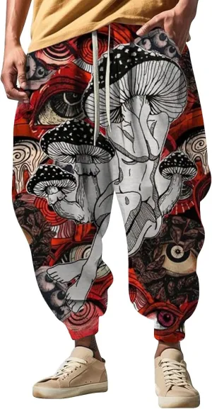 Men's Harem Drawstring Pants Men's Autumn Fun Print Fashion Street Feel Casual Sweatpants Loose Drop Crotch Trousers