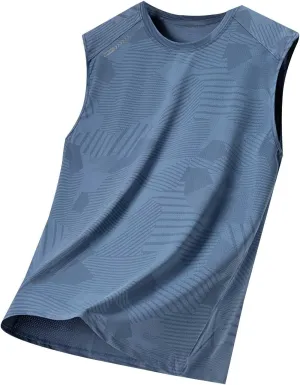 Men's Ice Silk Tank Tops Summer Crew Neck Sleeveless Workout Vest Shirt Quick Dry Bodybuilding Gym Muscle Cut Shirts