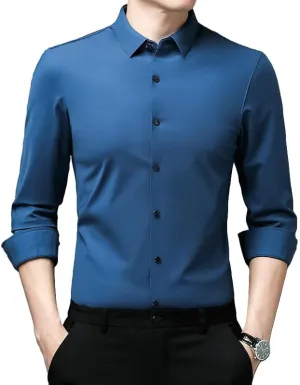 Men's Lapel Long Sleeve Shirt Non-Iron Business Casual Top Youth Middle-Aged