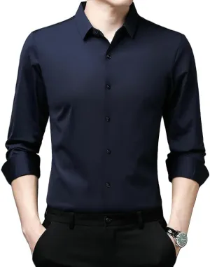 Men's Lapel Long Sleeve Shirt Non-Iron Business Casual Top Youth Middle-Aged