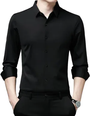 Men's Lapel Long Sleeve Shirt Non-Iron Business Casual Top Youth Middle-Aged